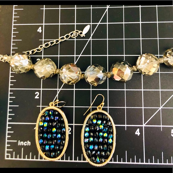 Vintage Crystal Necklace & Peacock AB Earrings 🦚 - Picture 3 of 12